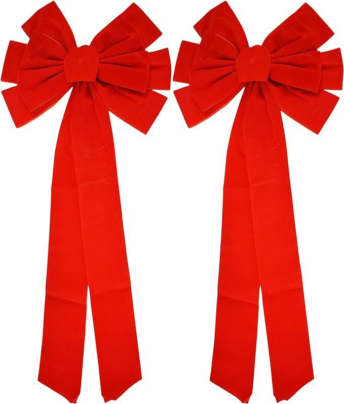 Black Duck Brand Set of 2 Red Velvet Bows 26" Long 10" Wide 10 Loop Holiday/Christmas Bows! | Amazon (US)