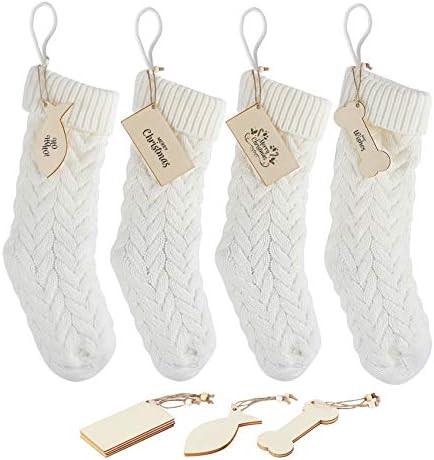 ABSOFINE Christmas Stockings, 18 Inches 4PCS White Knit Farmhouse Christmas Stockings with Blank ... | Amazon (US)