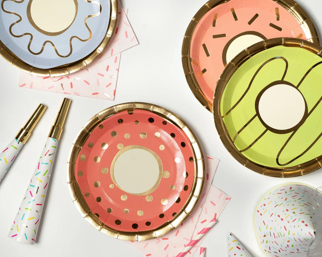 Donut Foil Paper Plates - 7" wide - Set of 12 - Donut Grow Up Theme Party - Doughnut Paper Plates... | Etsy (US)