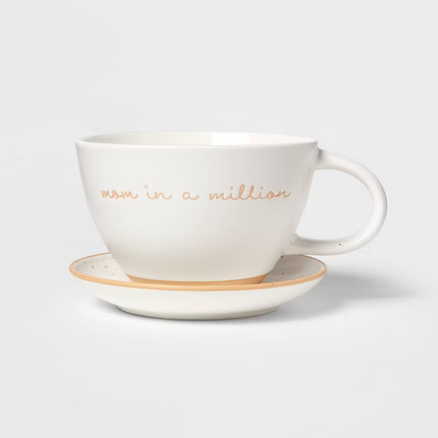 16oz Stoneware Mom In A Million Latte Mug with Saucer - Threshold™ | Target