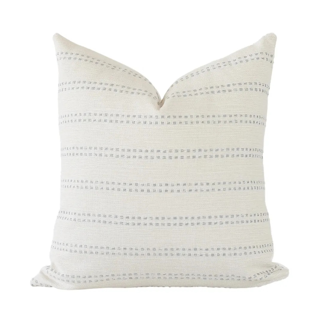 Cream and Blue Stripe Pillow Cover: Modern Farmhouse Accent Pillow - Etsy | Etsy (US)