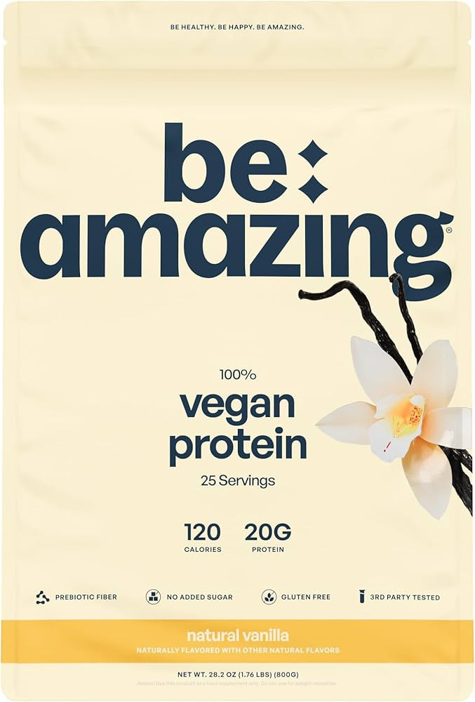 BE AMAZING Vegan Protein Powder, Natural Vanilla, 20g Plant Based Protein with Prebiotic Fiber, L... | Amazon (US)
