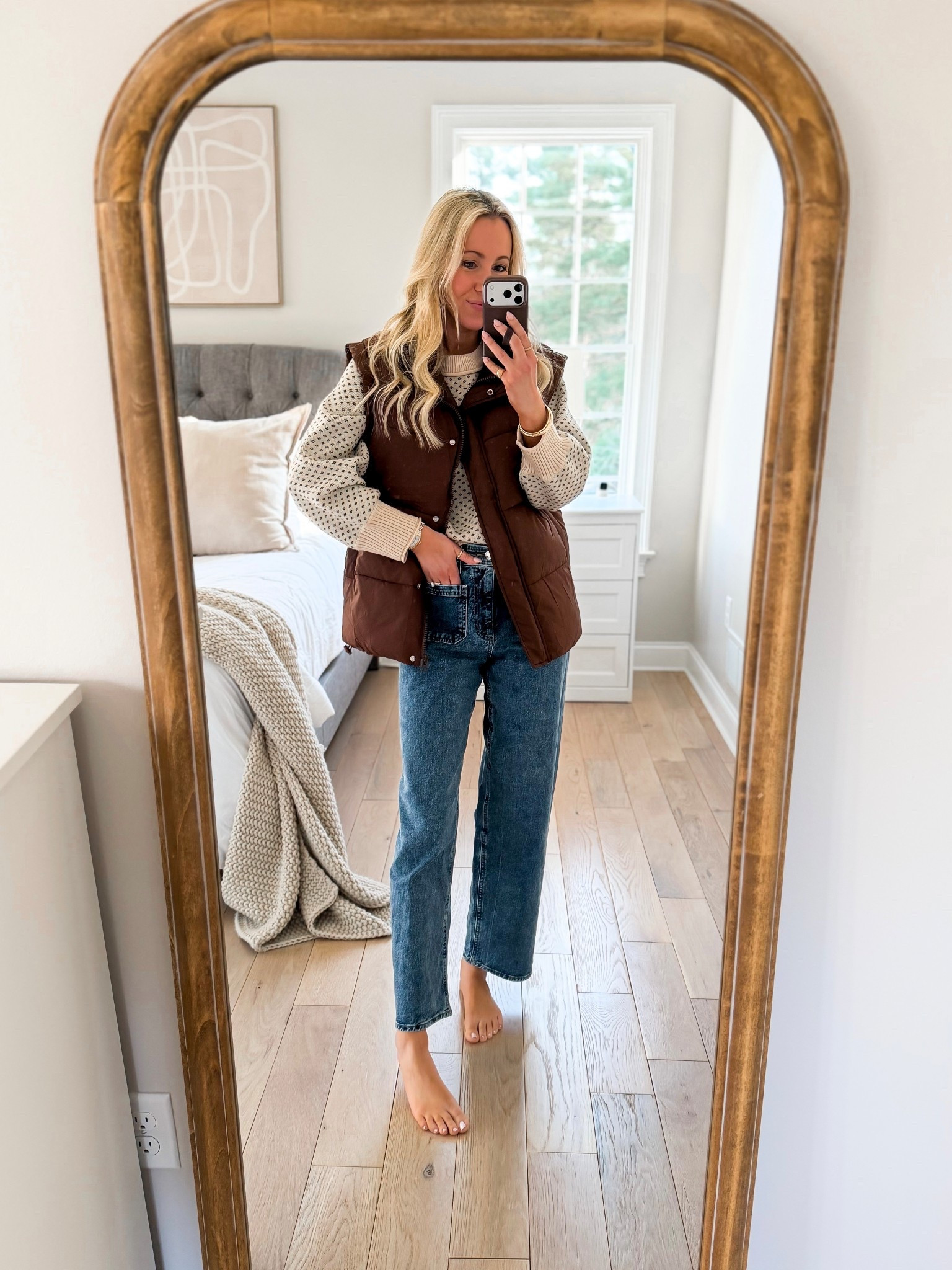 What I wore today! Roadtrip fit for a long weekend visiting my parents! 3+ hours in Jean, who am I?! But they are seriously comfy jeans! This puffer vest is a go-to for me and this Amazon sweater is giving designer!

#LTKdayinmylife #LTKootd #LTKTravel