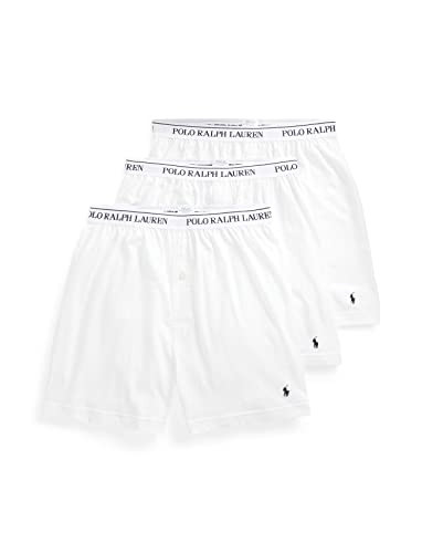 POLO RALPH LAUREN® Classic Fit w/Wicking 3-Pack Knit Boxers – Men Shorts – 100% Cotton - Stretchable White/Cruise Navy Pony Print 2XL One Size | Amazon (US)
