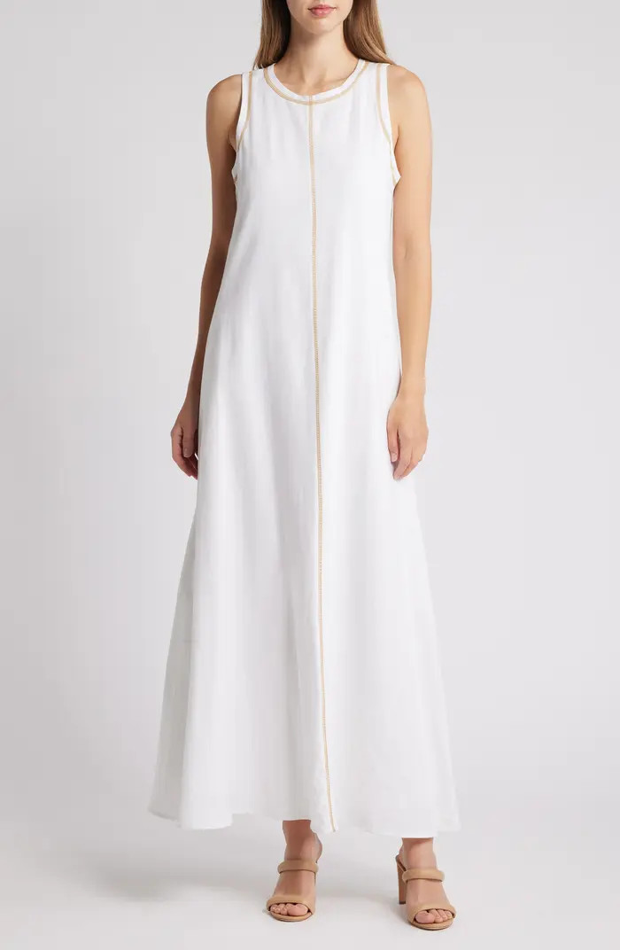 Topstitch Detail Sleeveless Linen Blend Maxi Dress | Nordstrom