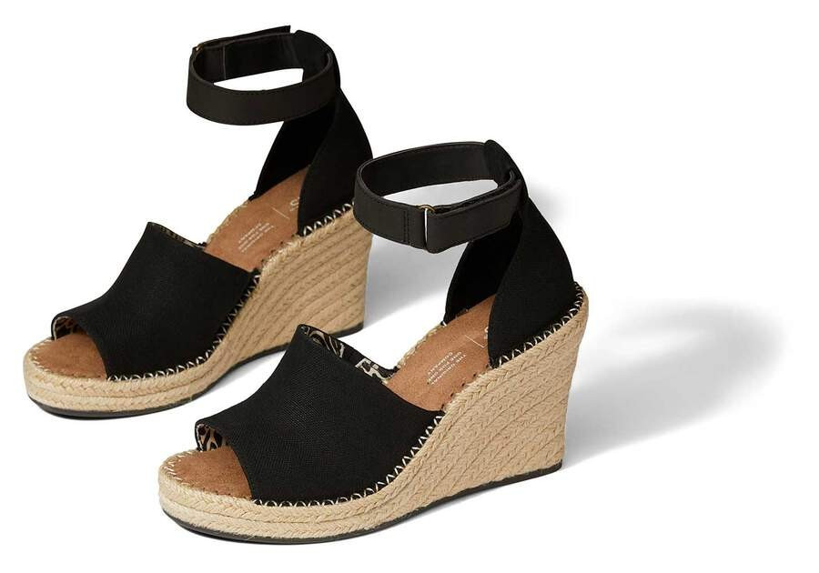 Black Marisol Peep Toe Wedge Womens Dress Sandal | TOMS | TOMS (US)