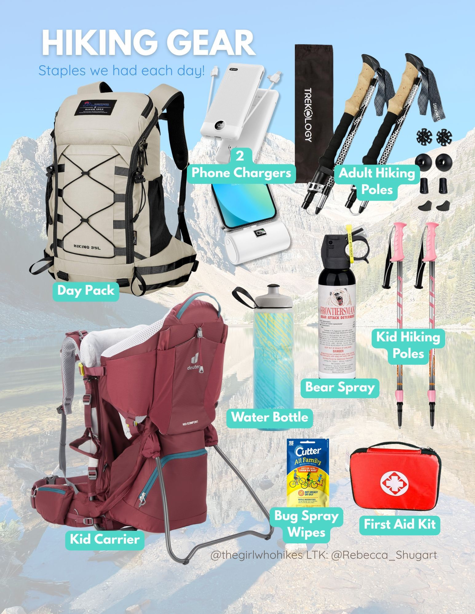Here are the staples I had in my hiking pack everyday for our Banff trip! Of course we had snacks and lunch to-go, but these are things I made sure to have with me every day! 

Our 4 year old spent half the trip in this awesome kid carrier pack. It comes with a sun shade! 

The 35L pack held everything I needed it too and more comfortably!

I recommend having TWO portable phone chargers just in case!
Thankfully we never had to use our 🐻 spray but you won’t want to hike in the Rockies without it. 

Hiking poles ended up being a HUGE help for me and for my daughter! 

A lightweight water bottle is essential because the less weight the better climbing steep mountains. 

Last but not least mosquito spray wipes are very convenient and a first aid kit is a must because accidents do happen out on the trails and you will want to be prepared! 

Shop everything below! 


#LTKTravel