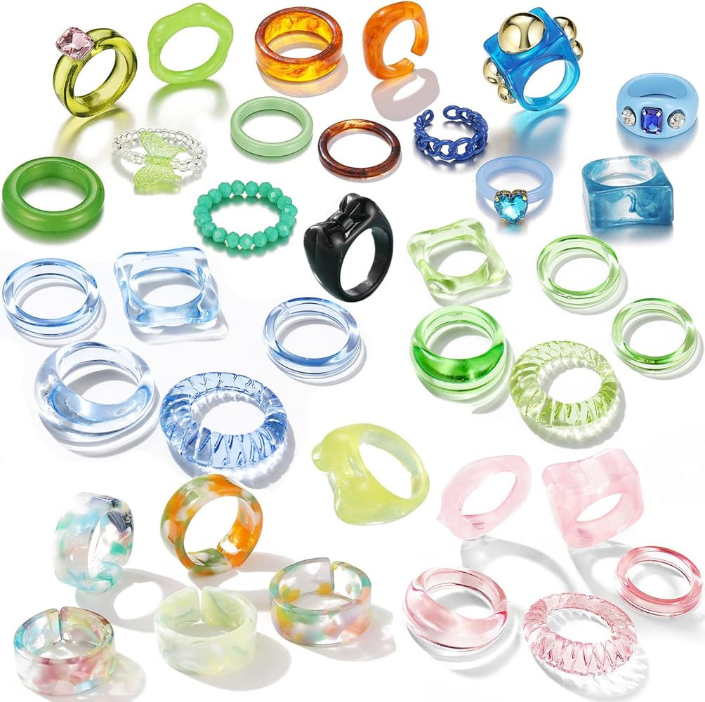 ZZ ZINFANDEL 24-36 Pcs Resin Rings, Plastic Rings Acrylic Rings for Women Teen Girls, Chunky Aest... | Amazon (US)