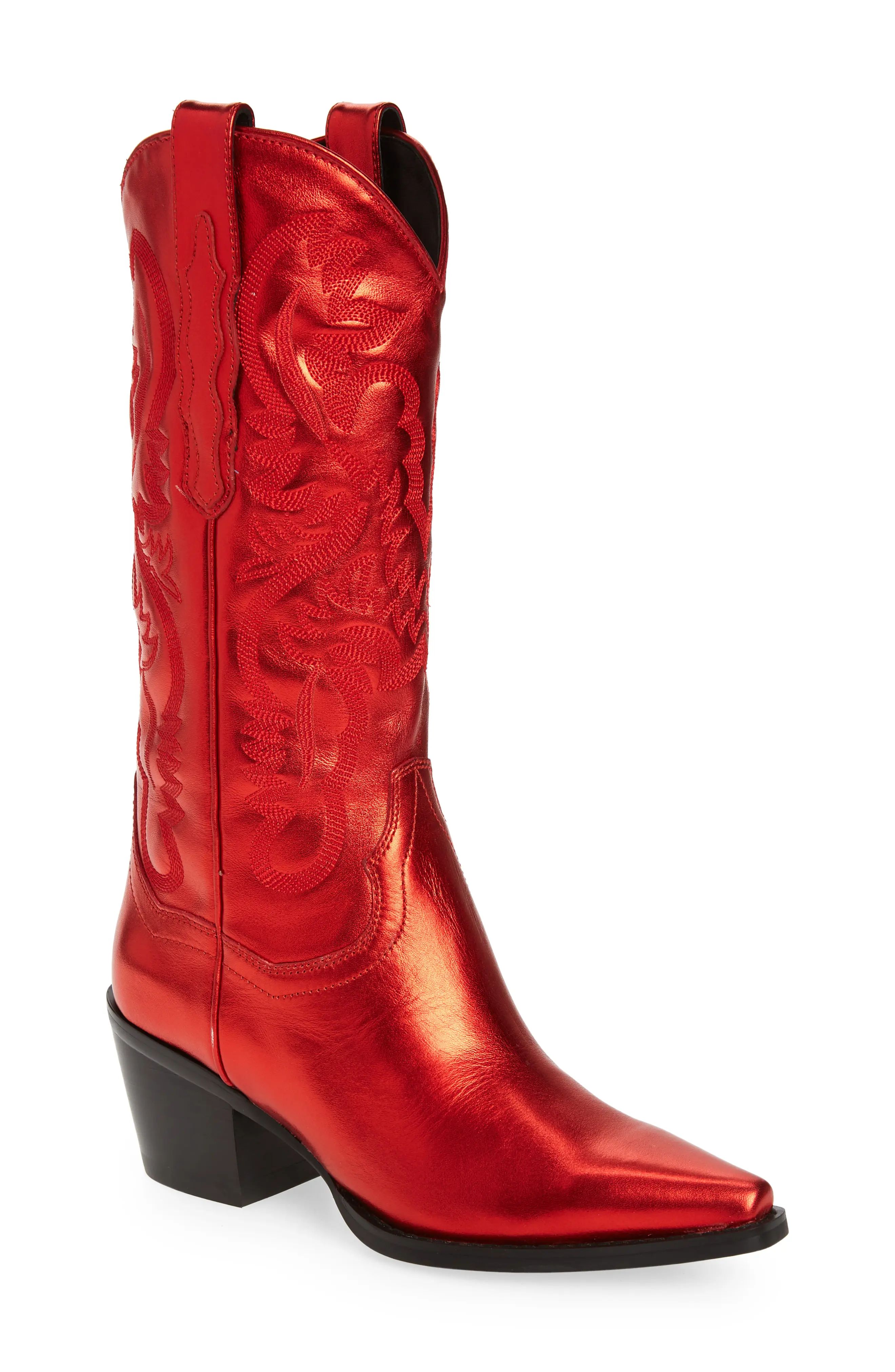 Jeffrey Campbell Dagget Western Boot, Size 9.5 in Red Metallic Leather at Nordstrom | Nordstrom