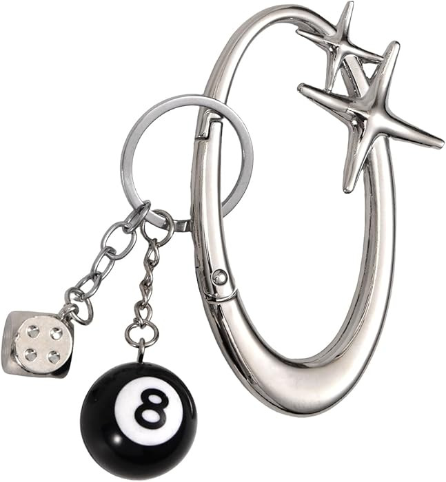 Y2K Metal Starlight Carabiner, Black 8 Ball Dice Charm Keychain Stylish Star Shaped Belt Loop Key... | Amazon (US)