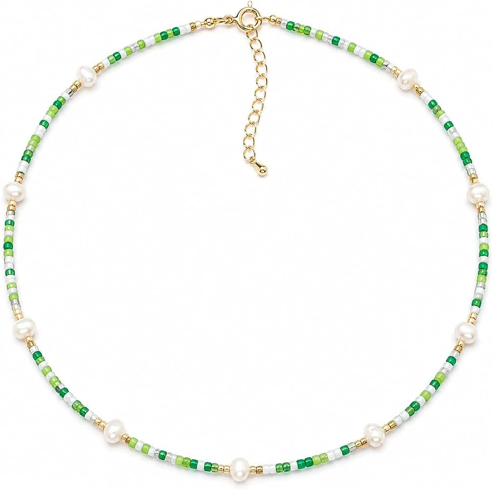 Beaded Necklace for Women, Handmade Colorful Gem and Pearl Design, Adjustable Boho Daisy Jewelry,... | Amazon (US)