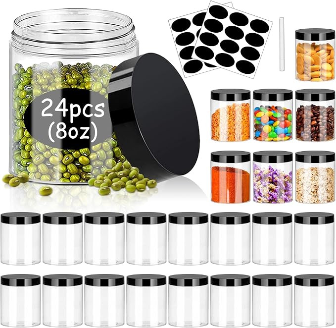 SLifeJars 8oz Plastic Jars with Lids 24 Pack Clear Plastic Slime Containers Stackable Round Empty... | Amazon (US)