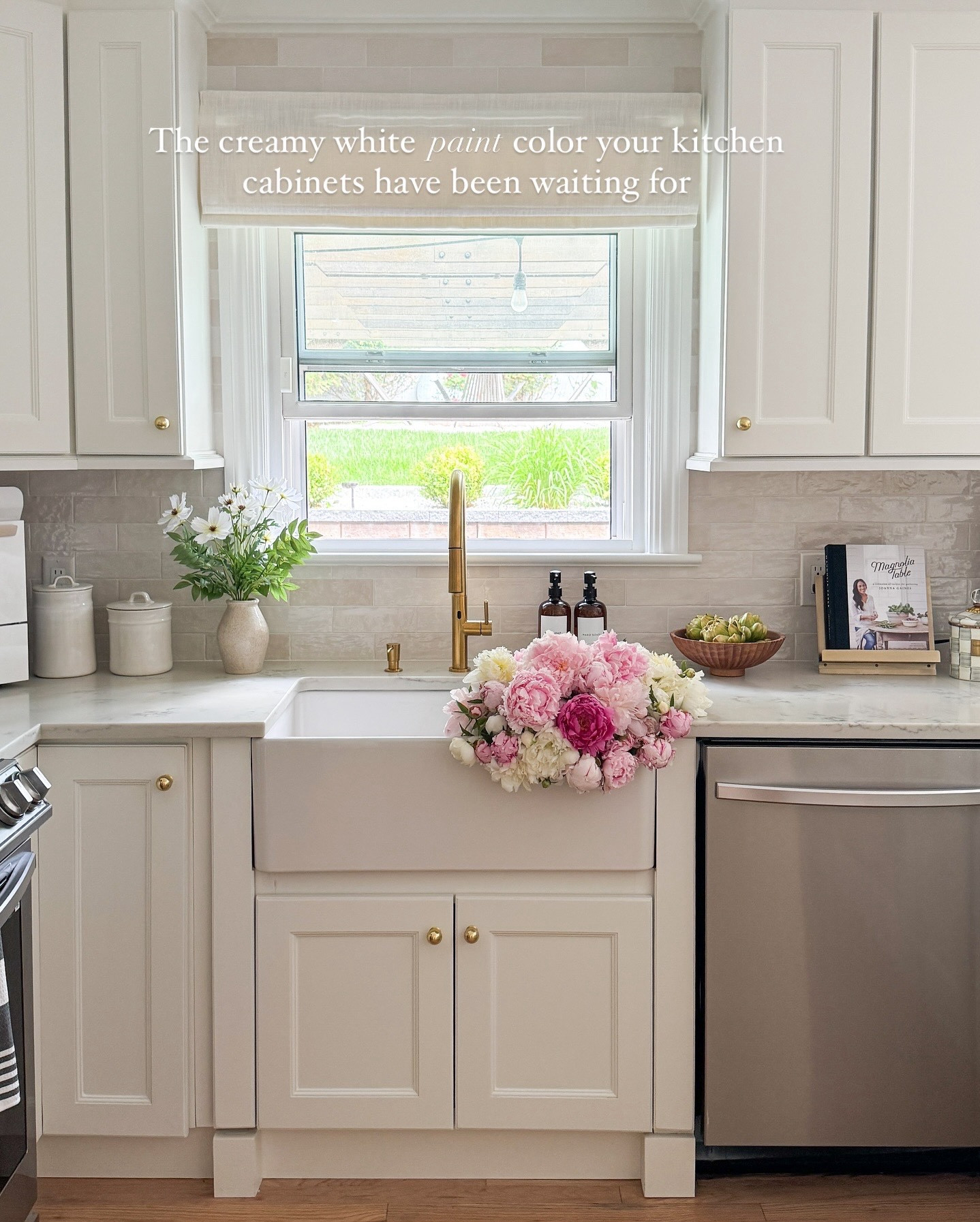 The creamy white cabinet color you’ve all been asking about 🤍

In our recent kitchen makeover, we used Swiss Coffee by Benjamin Moore at 25% lighter and it’s truly the perfect soft white. Warm, creamy, and never too yellow or stark. 

I’ve been getting so many questions, so I rounded up my top 10 favorite white paints you can save and sample:

	Here’s the list for you to save:
	1.	Swiss Coffee – Benjamin Moore (25% lighter) – what we used in our kitchen. Creamy, warm, and never too yellow.
	2.	White Dove – Benjamin Moore – a go-to soft white with subtle warmth.
	3.	Alabaster – Sherwin-Williams - creamy, calm, and super versatile.
	4.	Shoji White – Sherwin-Williams – warm off-white with greige undertones.
	5.	Chantilly Lace – Benjamin Moore – clean, crisp, and bright.
	6.	Simply White – Benjamin Moore – warm and sunny, great for modern organic homes.
	7.	Cloud White – Benjamin Moore – soft ivory with a classic feel.
	8.	Greek Villa – Sherwin-Williams – light, creamy, and easy to live with.
	9.	Oxford White – Benjamin Moore – a clean white with soft cool undertones.
	10.	Natural Choice – Sherwin-Williams – warm, earthy, and super cozy.

Linking below all of our kitchen sources including cabinet hardware, lighting, stools, decor, and more 💫

#swisscoffeepaint #benjaminmoorecolors #kitchenmakeover #neutralhome #modernorganicstyle #paintcolorinspo #cabinetpaint #LTKhome #cozykitchenvibes #warmwhitepaint