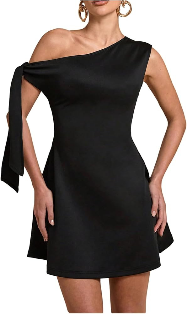 Floerns Women's Elegant Off The Shoulder Mini Dress Tie Side Sleeveless Formal A Line Dresses Bla... | Amazon (US)