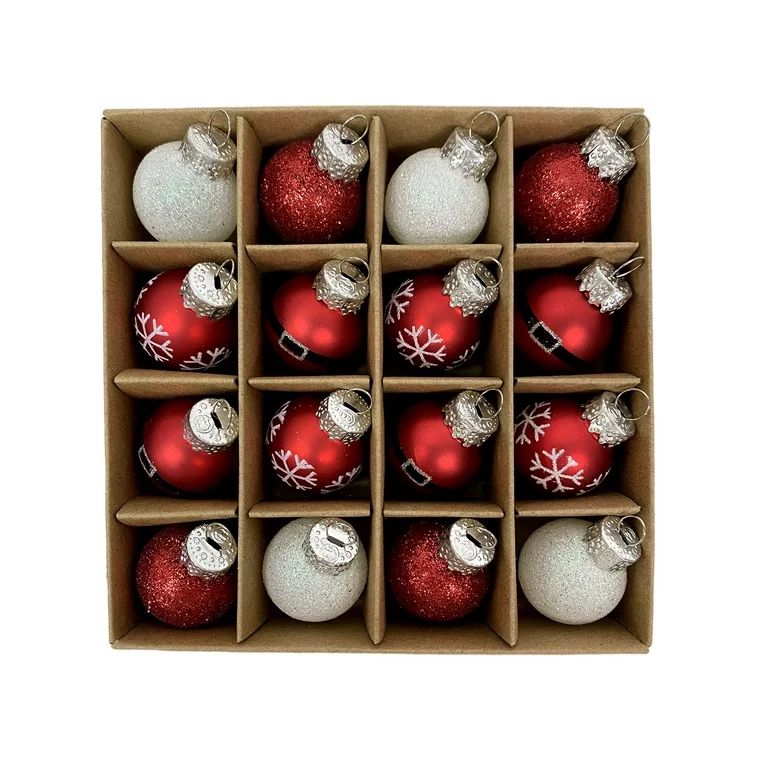 Holiday Time Red and white Mini Glass Christmas hanging ball Ornaments, Assorted Designs, 16 Coun... | Walmart (US)