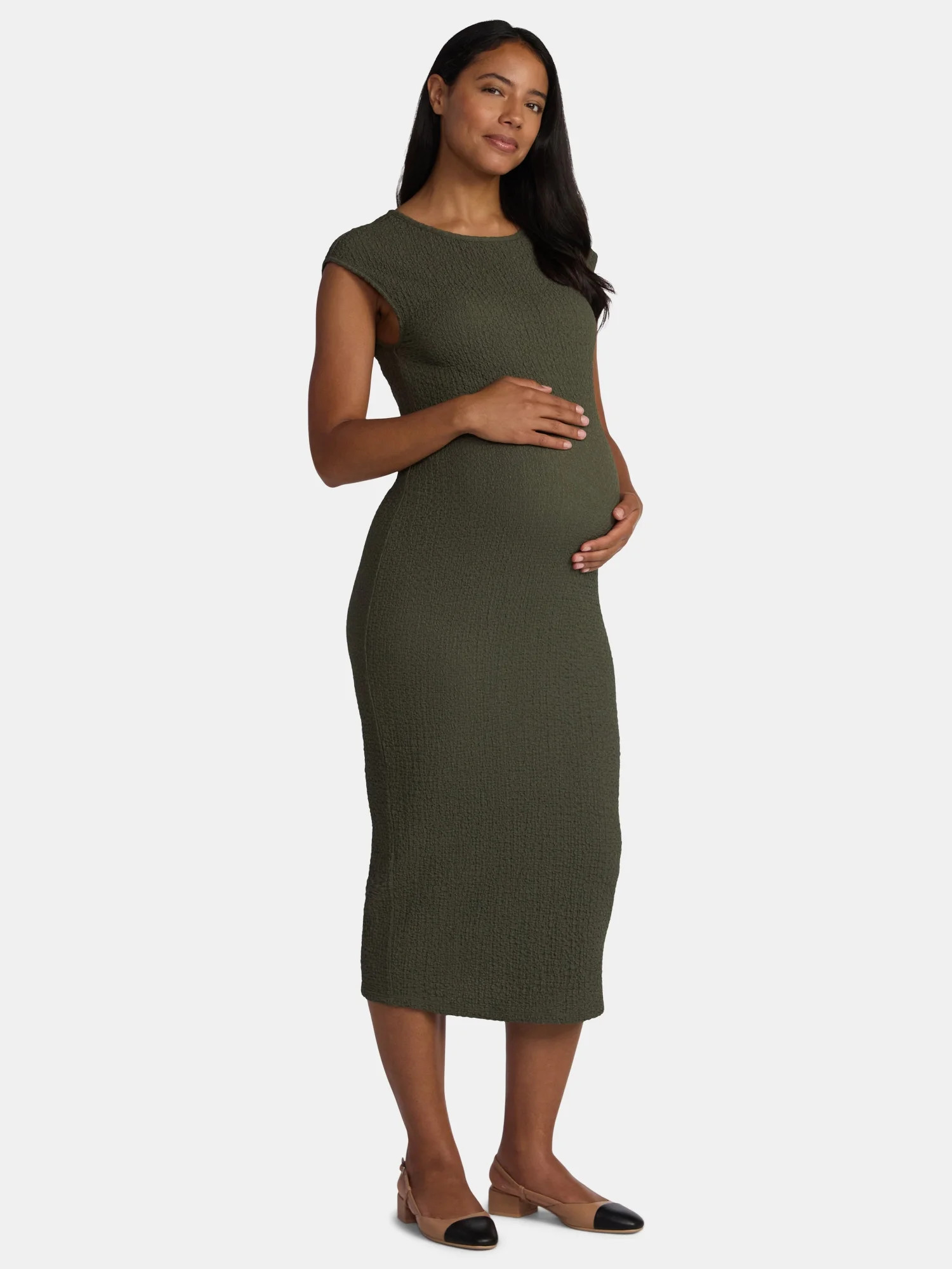 Time and Tru Maternity Women's Textured Dress with Cap Sleeves, Sizes S-XXL | Walmart (US)