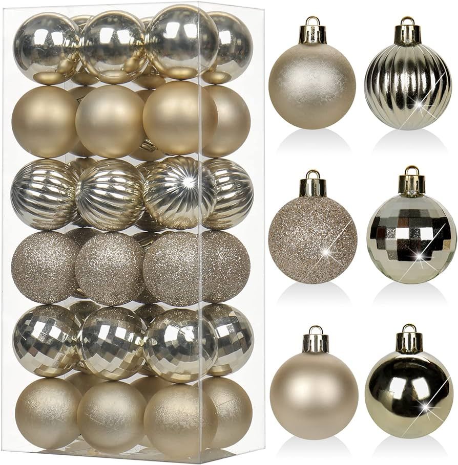 1.57" Christmas Ball Ornaments 36 Pcs Mini Shatterproof Christmas Tree Decorations Champagne Xmas... | Amazon (US)