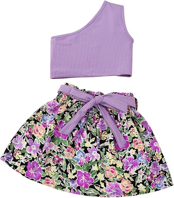 AMMENGBEI Girls Skirt Outfit Sleeveless Crop Top and Skirt Set Kids 2Pcs Summer Clothes | Amazon (US)