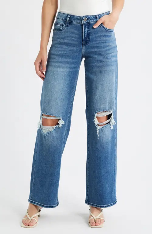 HIDDEN JEANS Distressed Mid Rise Wide Leg Jeans in Dk.wash at Nordstrom, Size 31 | Nordstrom
