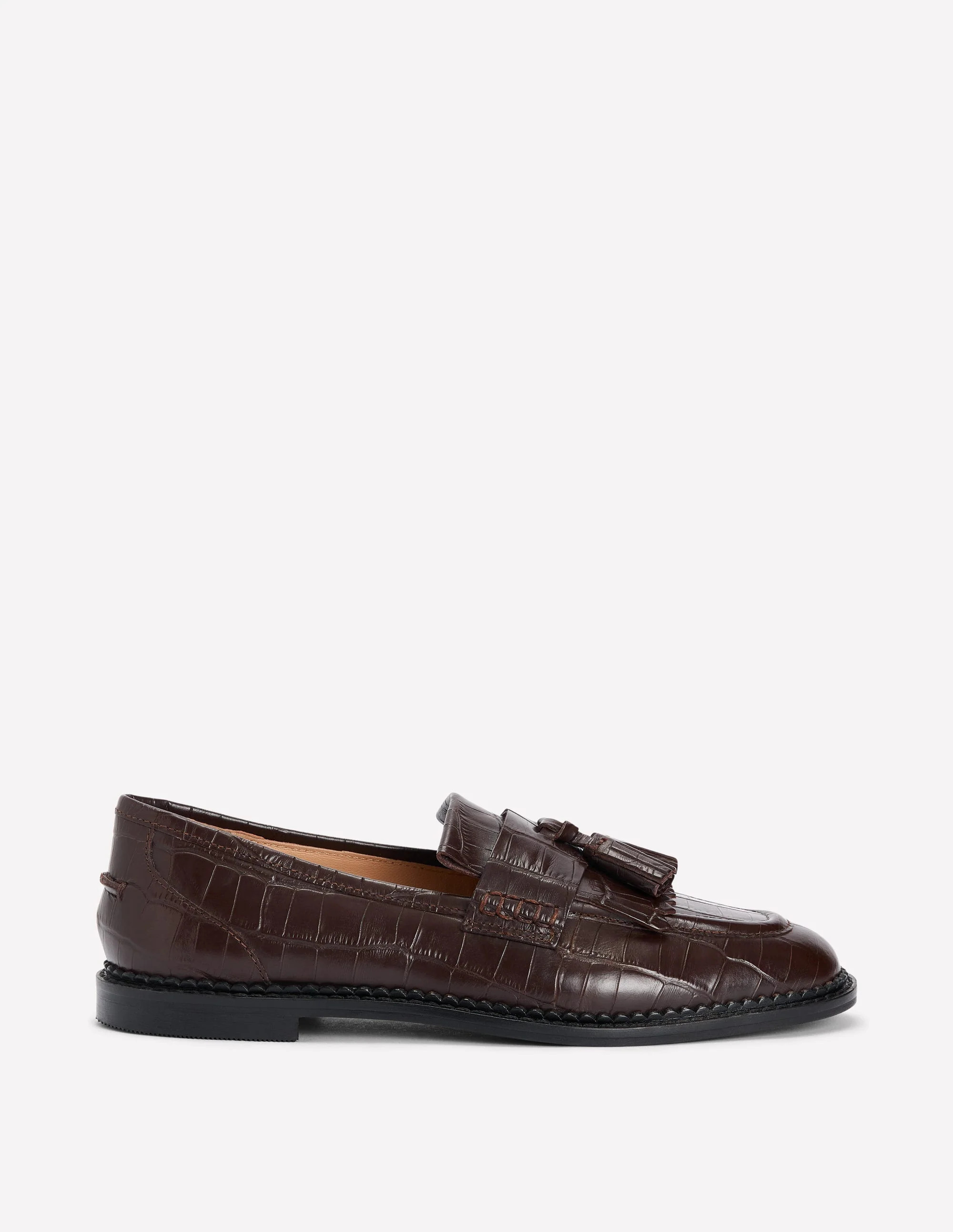Nya Ghillie Flat Loafers-Chocolate Croc Embossed | Boden (US)