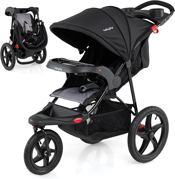 BABY JOY Jogging Stroller, Foldable Jogger Stroller with Adjustable Canopy & Backrest, Air-Filled... | Amazon (US)