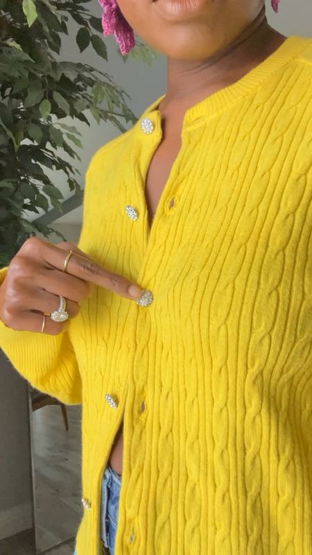 Spring style! Yellow cable cardigan paired with wide leg denim. Both pieces come in other colors  

#LTKVideo #LTKstyletip #LTKfindsunder50