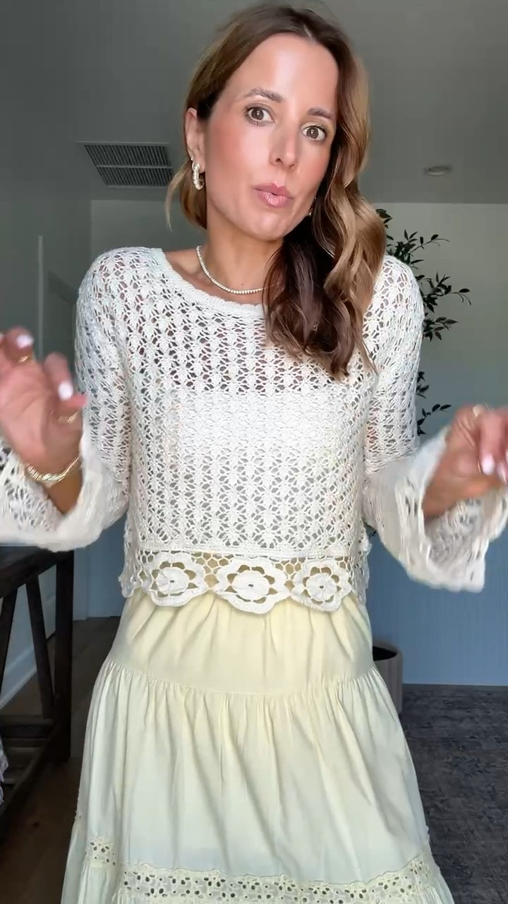 New Target arrivals. New spring arrivals. Spring outfits. Summer outfits. Resort wear. Lovebrhis cutie crochet sweater in XXS, color is ‘cream'! Butter yellow maxi skirt in XXS. 


#LTKootd #LTKFestival #LTKTravel