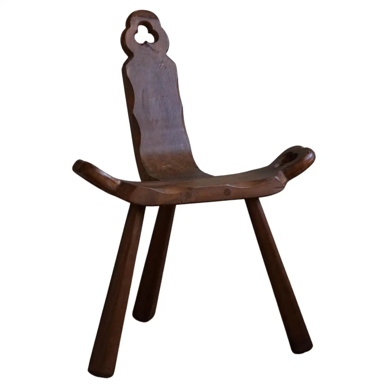 Primitive French Wooden Carved Tripod Chair, Wabi Sabi Style, Early 20th Century | 1stDibs