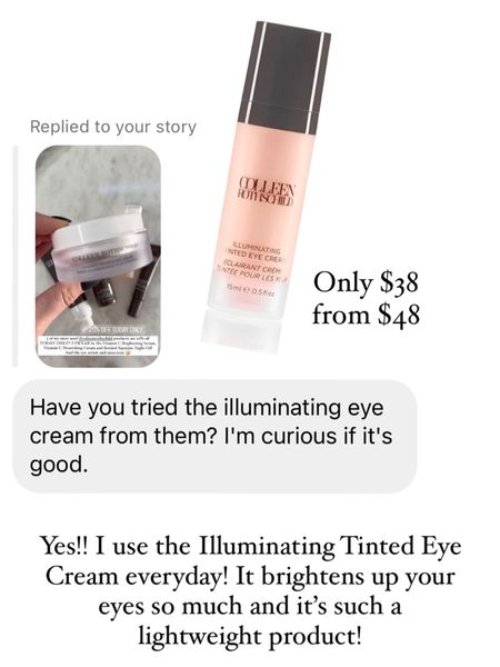 Love love love the Illuminating Tinted Eye Cream from Colleen Rothschild! Use code DTK20 to get 20% off sitewide!! This comes to $38 from $48!

#LTKstyletip #LTKbeauty #LTKfindsunder50