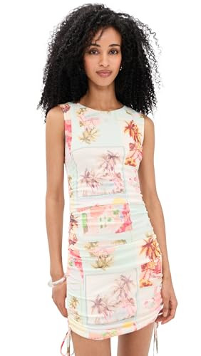 MINKPINK Women's Dolce Mesh Ruched Mini Dress, Vintage Postcards, S | Amazon (US)