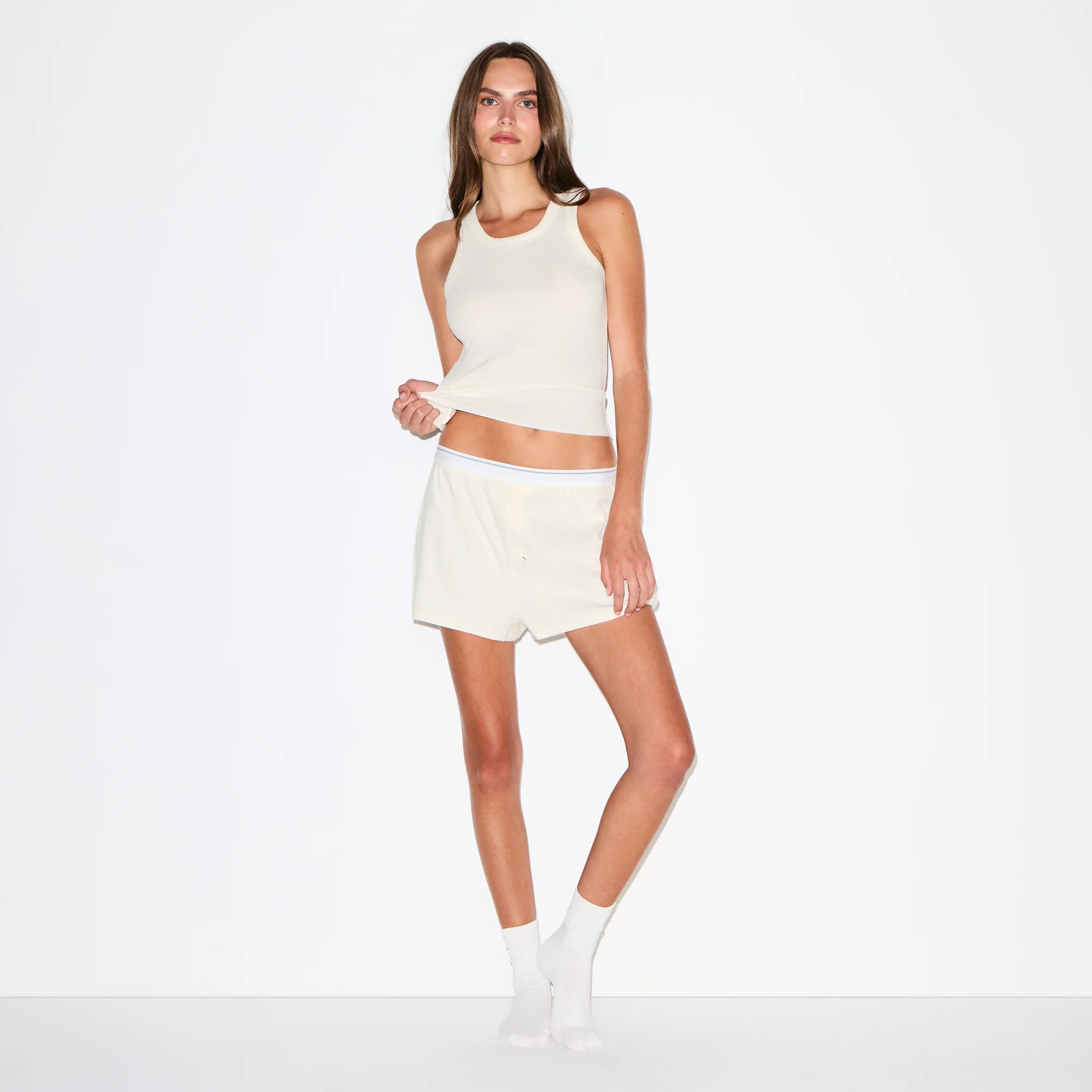 SKIMS Scoop Tank Top And Short Set | White | 2XL | Cotton Rib | SKIMS (US)
