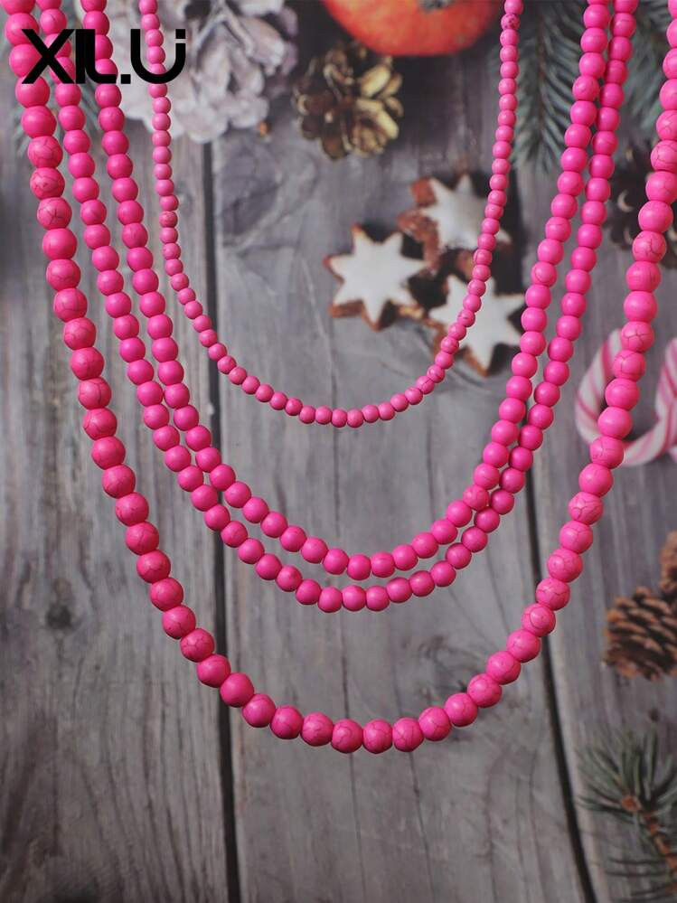 1 stuks ketting met meerkleurige turquoise kralen in westerse cowboystijl, gratis kleuraanpassing | SHEIN