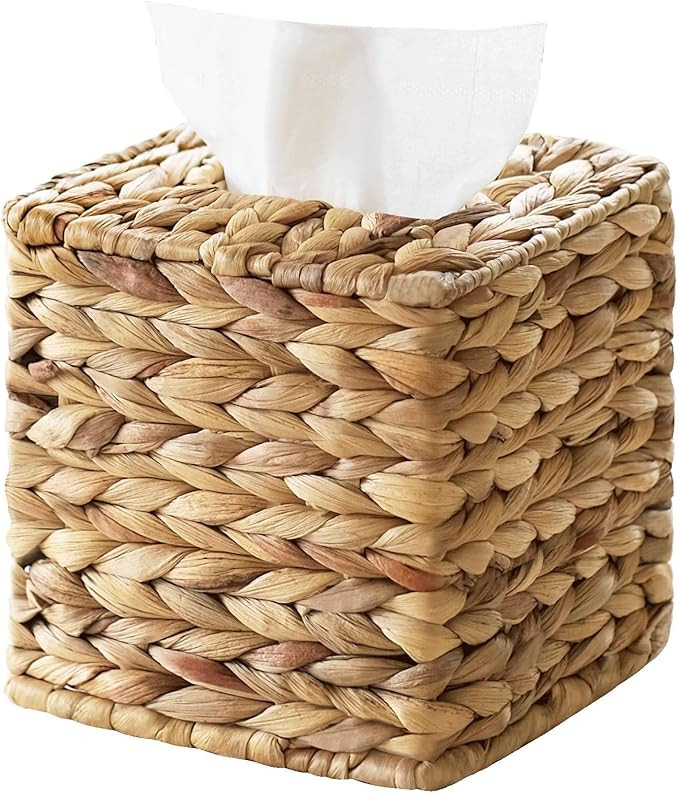 Rattan Tissue Box Cover Square, Wicker Tissue Box Holder Facial Tissues Boxes, Hand Woven Square ... | Amazon (US)