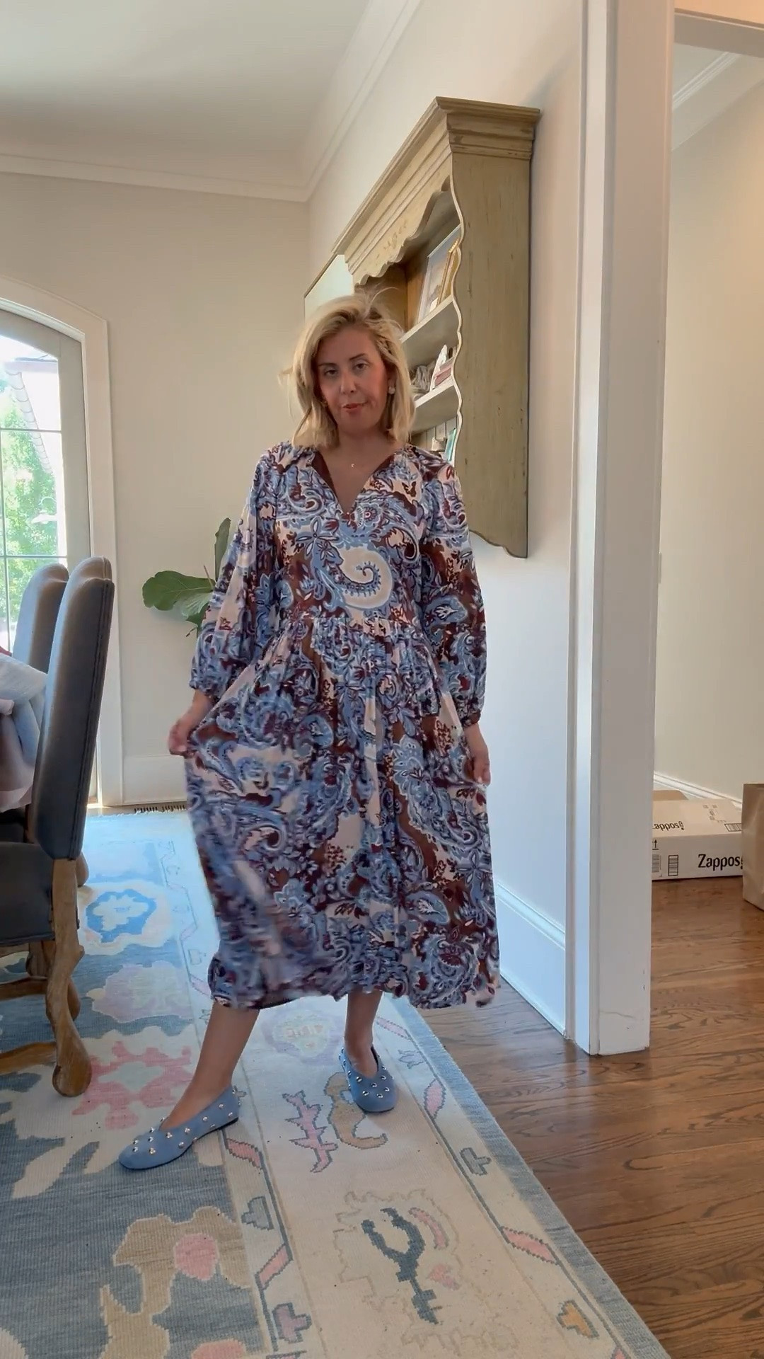Anything chocolate & blue will always be a yes! Love this throw on and go dress. 
Dress - small 
Flats - 7.5 (sized 1/2 down)￼

#LTKSeasonal #LTKstorytime #LTKmomlife