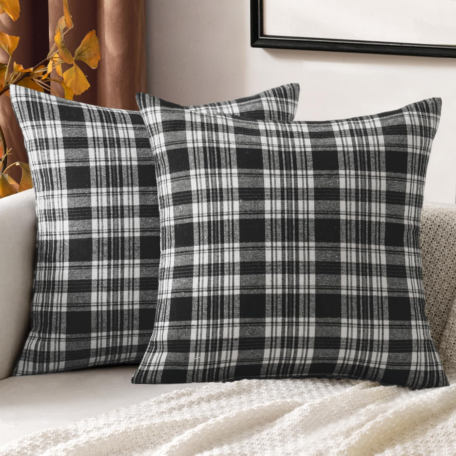MIULEE Halloween Plaid Pillow Covers Scottish Tartan 18x18 Black and White | Amazon (US)