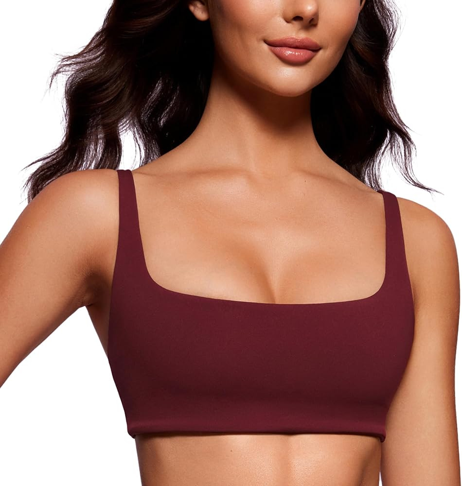 CRZ YOGA Butterluxe Spaghetti Strap Sports Bras for Women - Square Neck Yoga Wireless Low Coverag... | Amazon (US)
