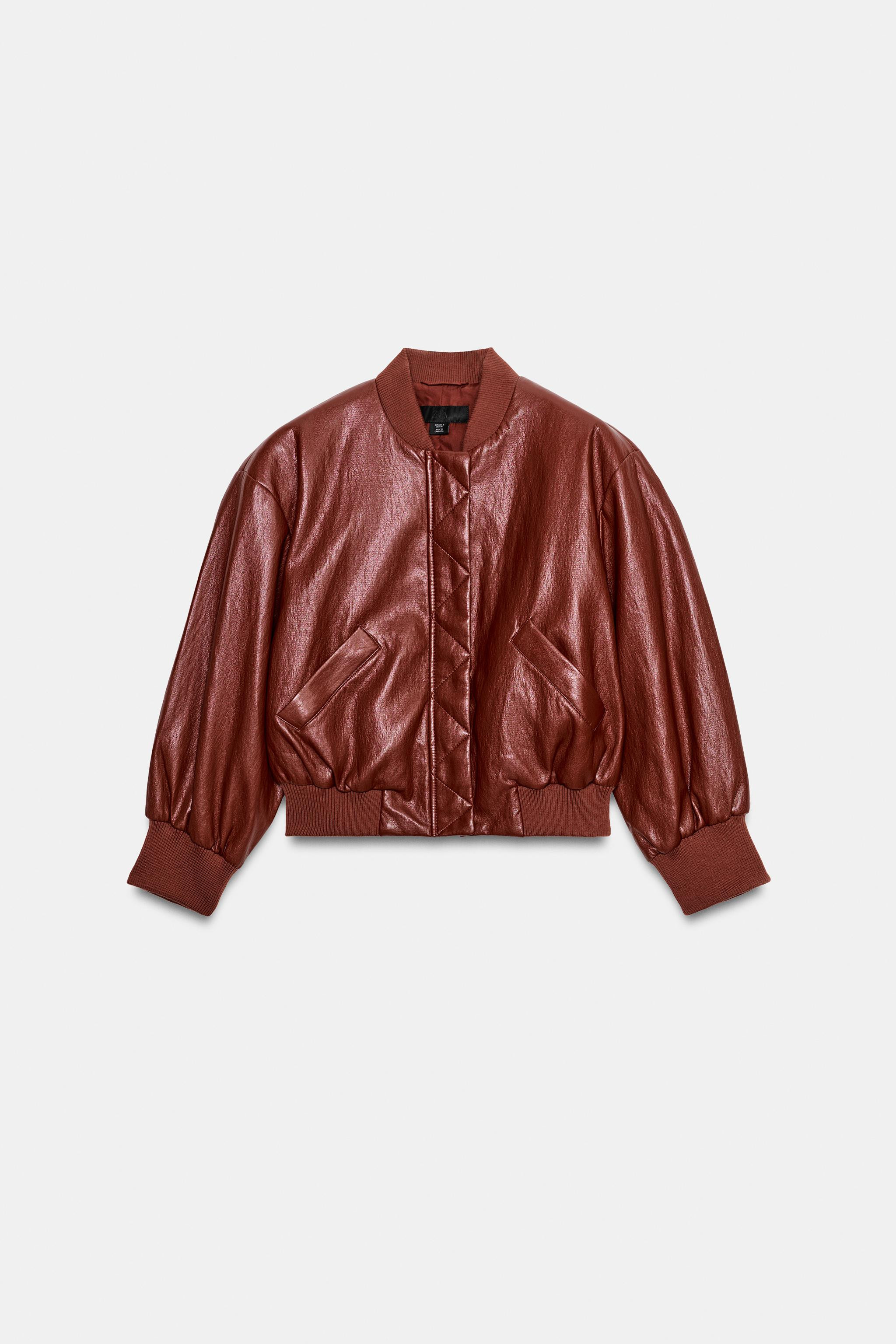 FAUX LEATHER BOMBER JACKET WITH SHOULDER PADS | Zara US