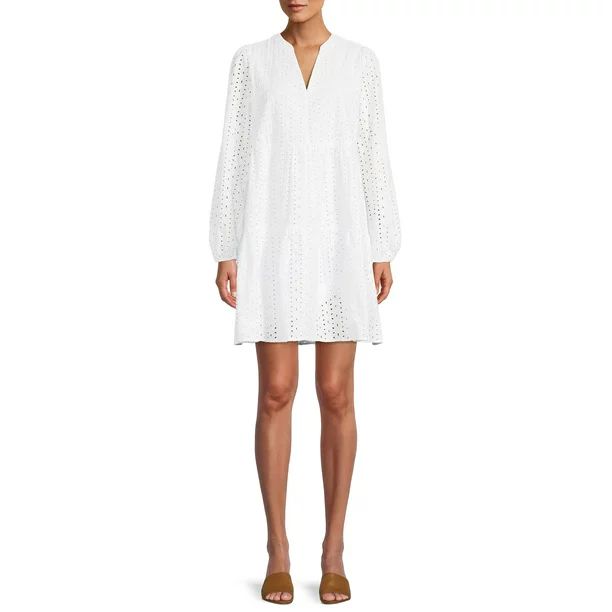 Time And Tru Women's Long Sleeve Eyelet Dress | Walmart (US)