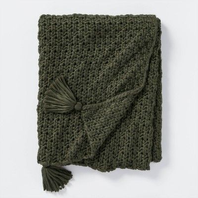 Chunky Knit Throw Blanket Green - Threshold&#8482; designed with Studio McGee | Target