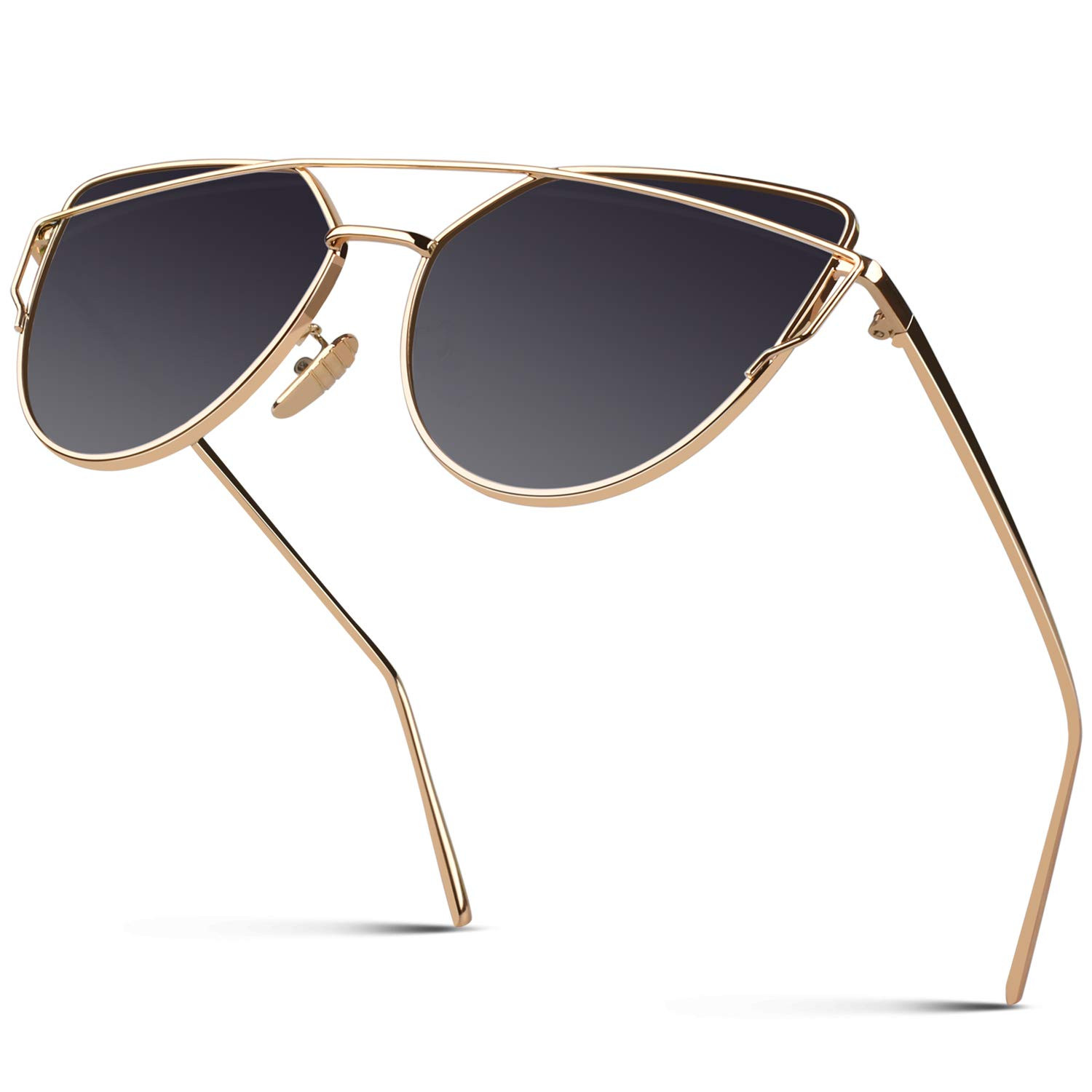 SUNIER Cat Eye Mirrored Flat Lenses Polarized Metal Frame Women Sunglasses SR004 | Amazon (US)