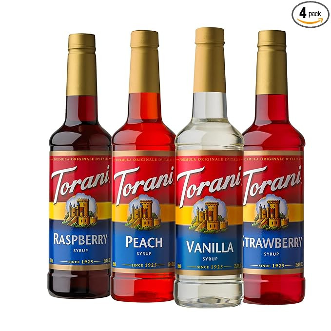 Torani Flavored Drink Syrup Soda Shop Variety Pack, Raspberry, Peach, Vanilla & Strawberry, 25.4 ... | Amazon (US)