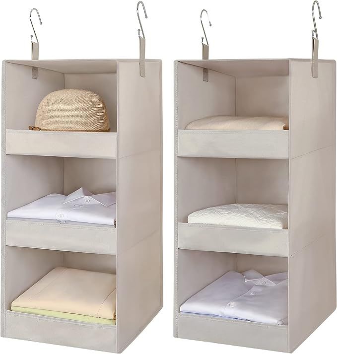 TOPIA HOME 3-Shelf Hanging Closet Organizer, Upgraded Thickened Fabric Hanging Closet Shelves, Co... | Amazon (US)