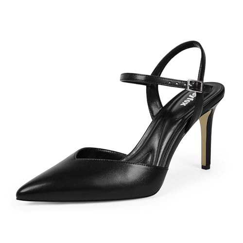 Easyfox Women's Black Pumps Closed Pointed Toe Stiletto Heels 2025 Sexy Slingback Ankle Strap Shoes for Women Size 6.5 | Amazon (US)