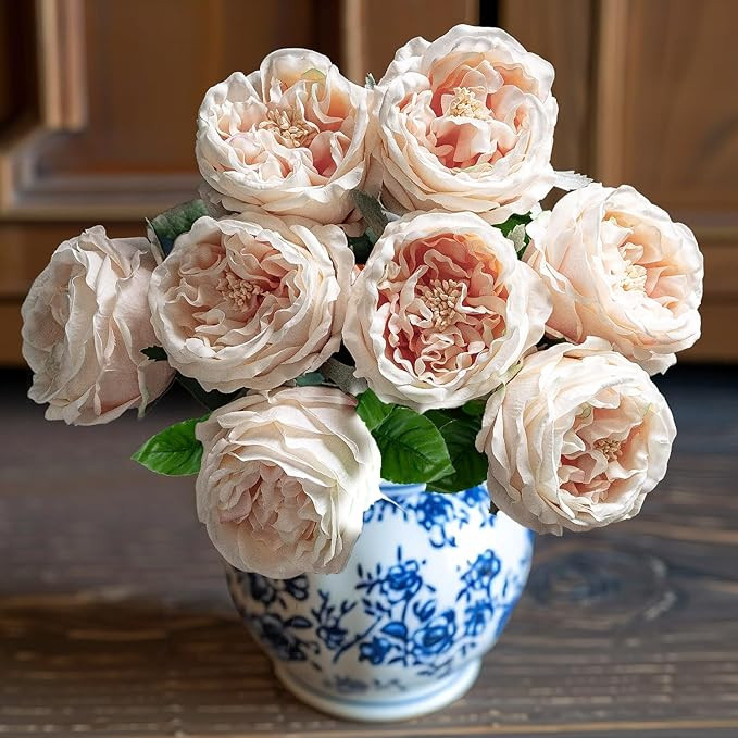 4 Pcs Real Touch Peonies Artificial Flowers, 3.5'' Big Bloom Austin Rose Peony Latex Fake Flower ... | Amazon (US)