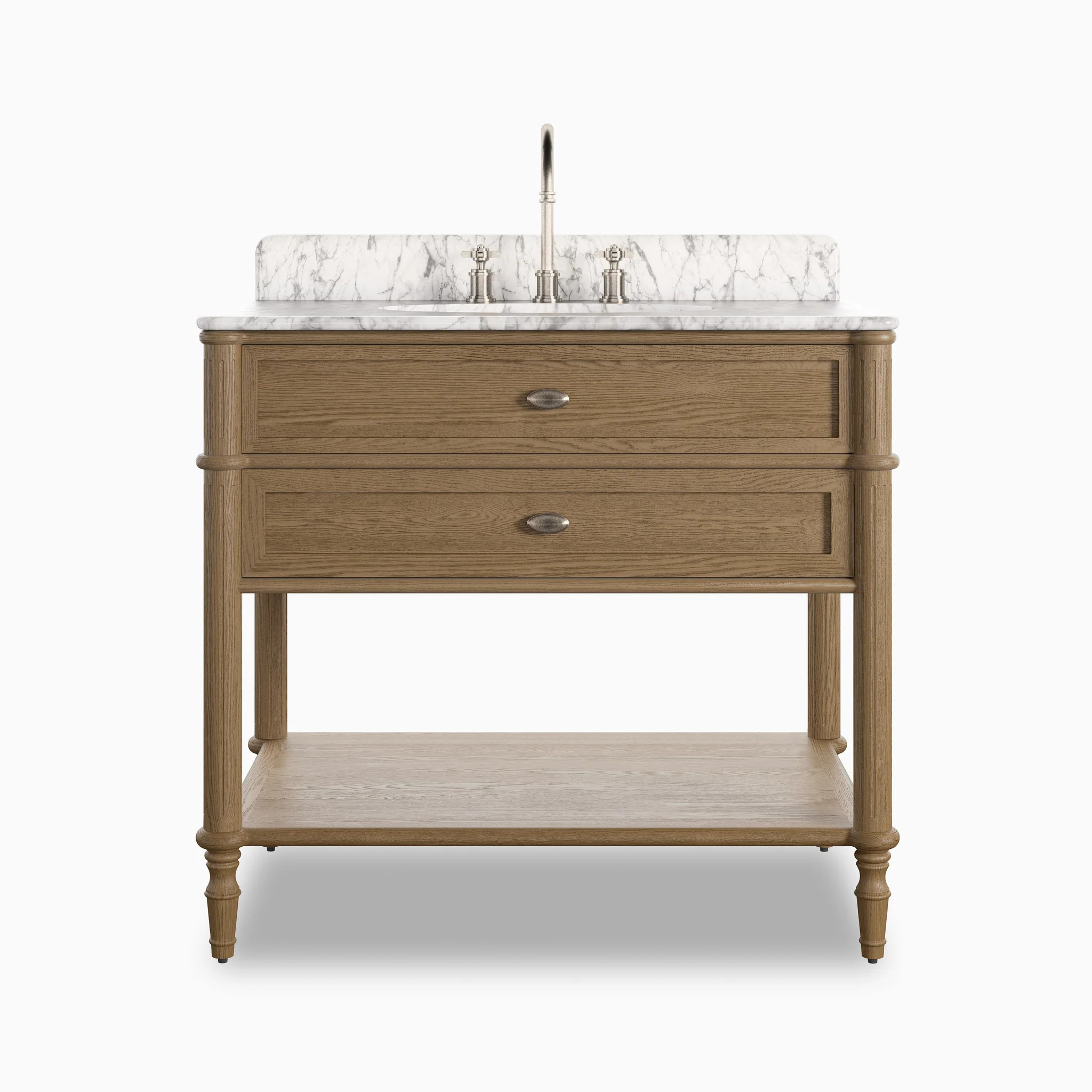 Gemma 36" Single Vanity in Washed Blonde Oak Veneer with Carrara Marble Top | Edward Martin