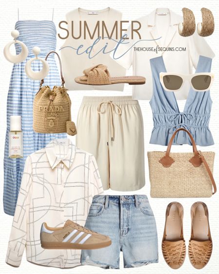 Shop these Nordstrom summer outfit finds! Vacation Outfit, maxi dress, denim shorts, Adidas Gazelle sneakers, peplum top, raffia sandals, Nisolo Huarache woven flats, straw bag, Prada crochet bucket bag, drawstring shorts, Mango sweater vest, satin shirt and more! 

Follow my shop @thehouseofsequins on the @shop.LTK app to shop this post and get my exclusive app-only content!

#liketkit #LTKFindsUnder100 #LTKShoeCrush #LTKSeasonal
@shop.ltk
https://liketk.it/4Hy17