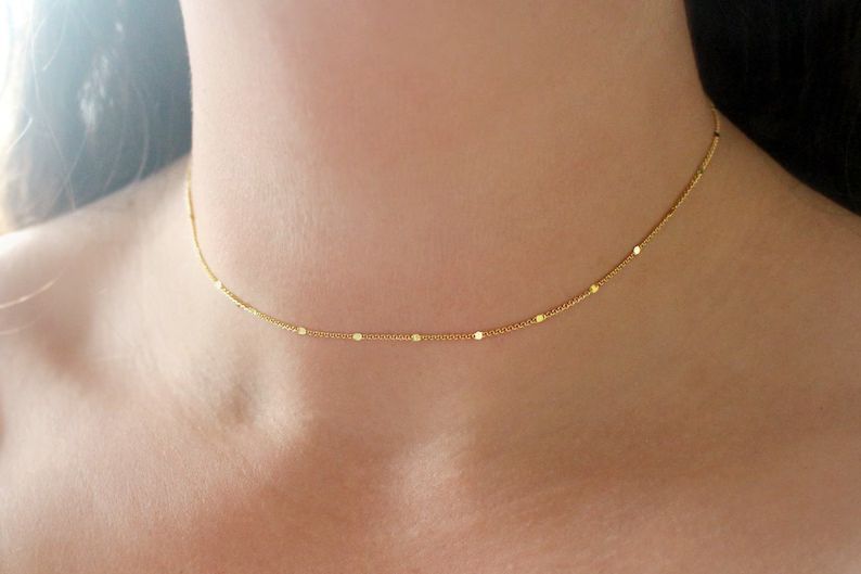 Starlit Gold Choker Necklace, Dainty Gold Bar Necklace, Gold Chain Necklace, Simple Gold Necklace... | Etsy (US)