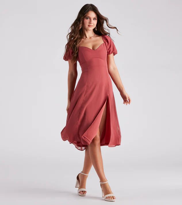 Love Swept Chiffon Slit Midi Dress | Windsor Stores