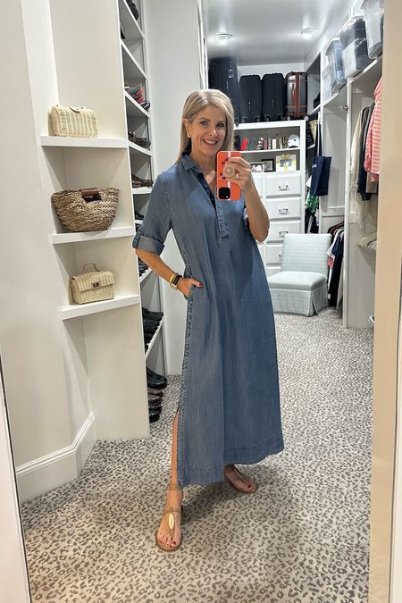 Love this denim maxi shirtdress for summer and into fall! Size 0. I sized down 1/2 size in shoes  

#LTKSeasonal #LTKstyletip