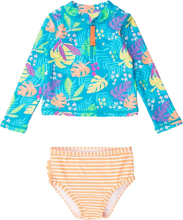 RuffleButts® Baby/Toddler Girls Long Sleeve Rash Guard 2 Piece Swimsuit Set w/UPF 50+ Sun Protec... | Amazon (US)
